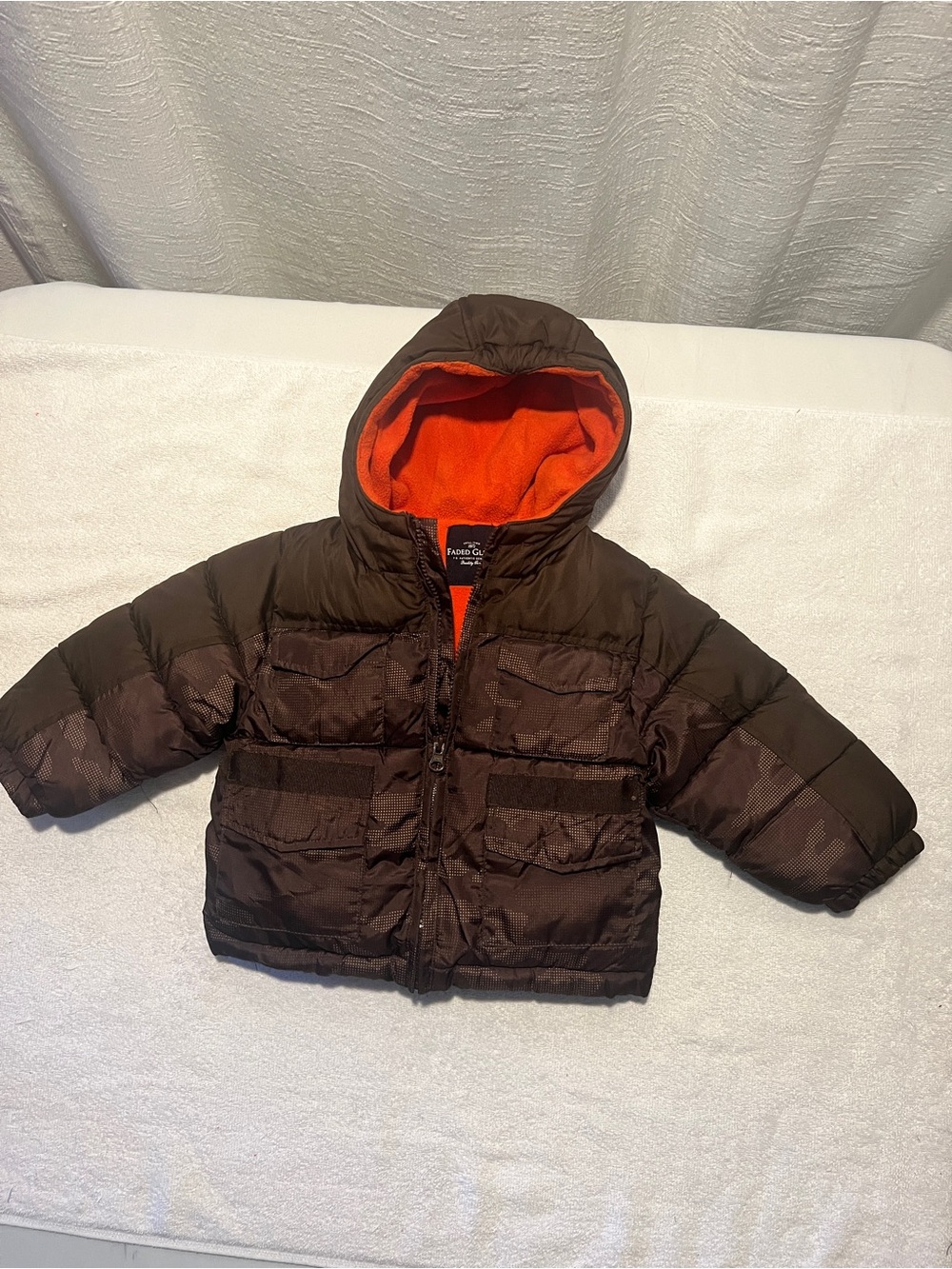 Faded Glory Brown Puffer Jacket with Orange Lining SIZE 18 months